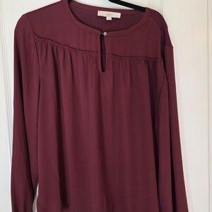 LOFT Mixed Media Women's Wine Color Blouse